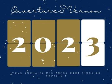🥳 Bonne année 2023 !

Toute l'équipe d'OuvertureS Vernon vous présente ses meilleurs vœux de bonheur, de santé et de réussite pour cette nouvelle année...